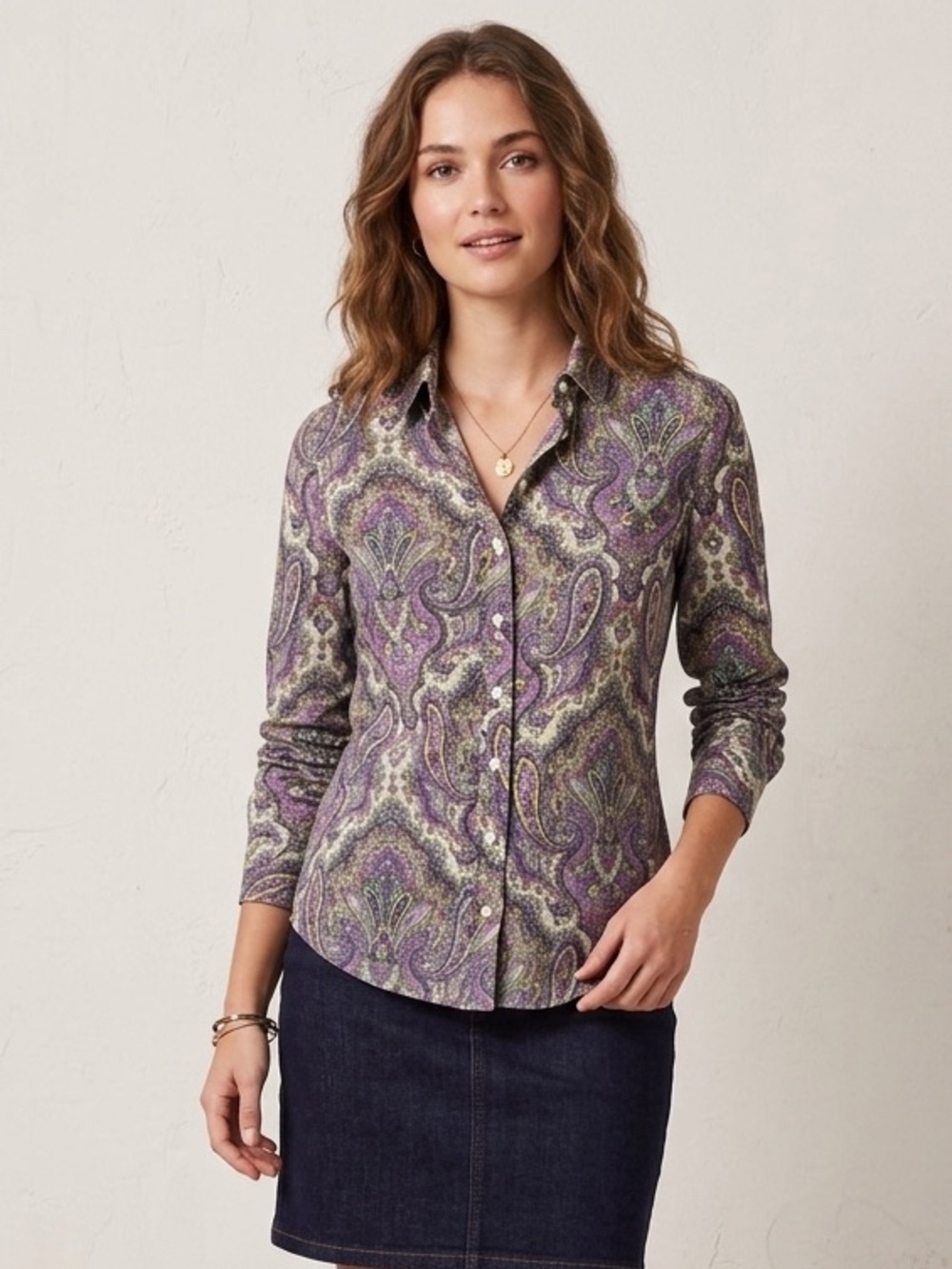 J. Crew The Perfect Shirt Paisley Silk Cotton Blend Button Down Blouse Size 0